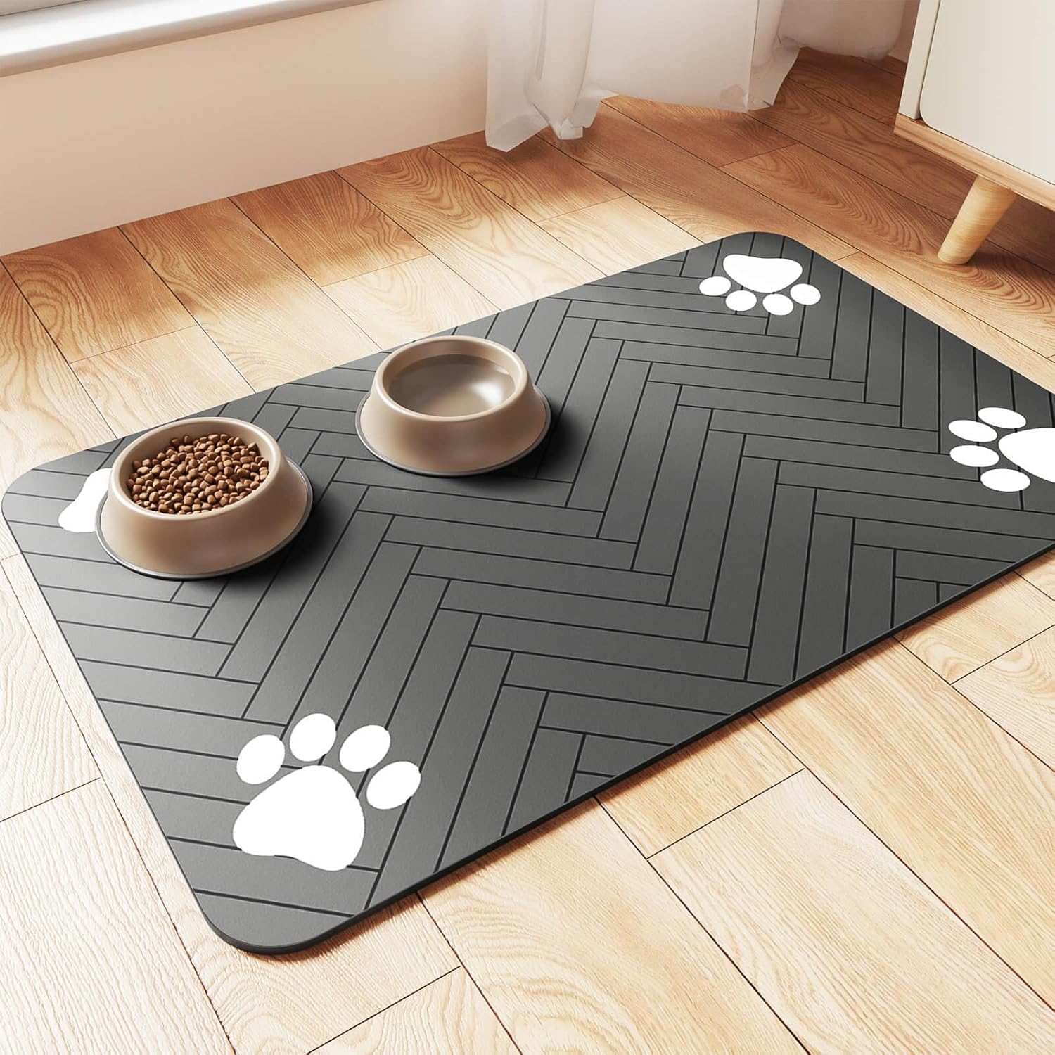 Absorbent Pet Feeding Mat with Waterproof Rubber Backing for Food & Water Bowls, Quick Dry Mat for Dogs & Cats
