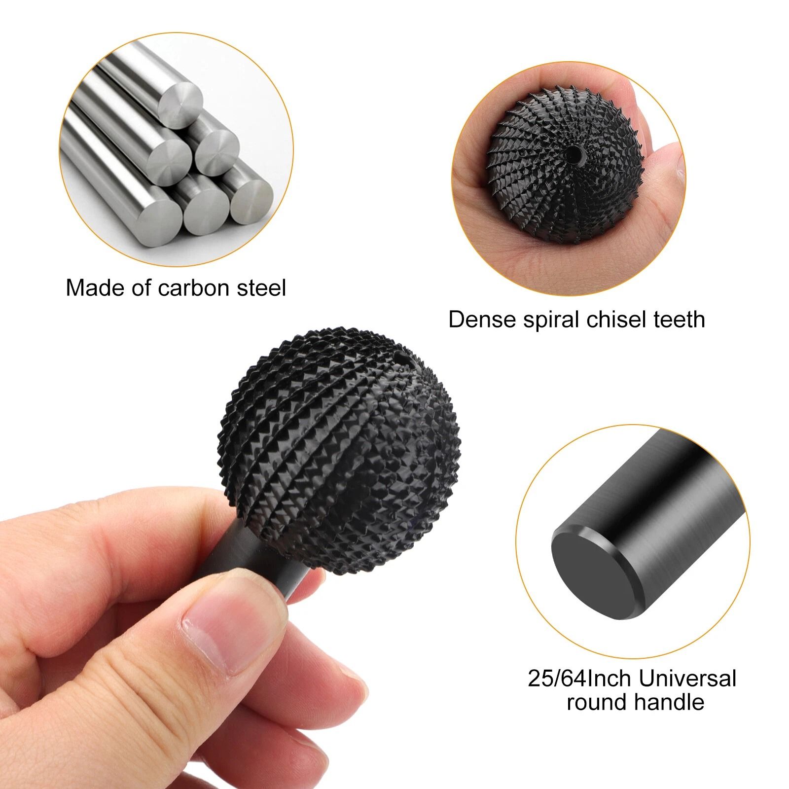 Shank Sphere Rotary Burr Set Carbon Steel Wood Carving & Metal Shaping Tool
