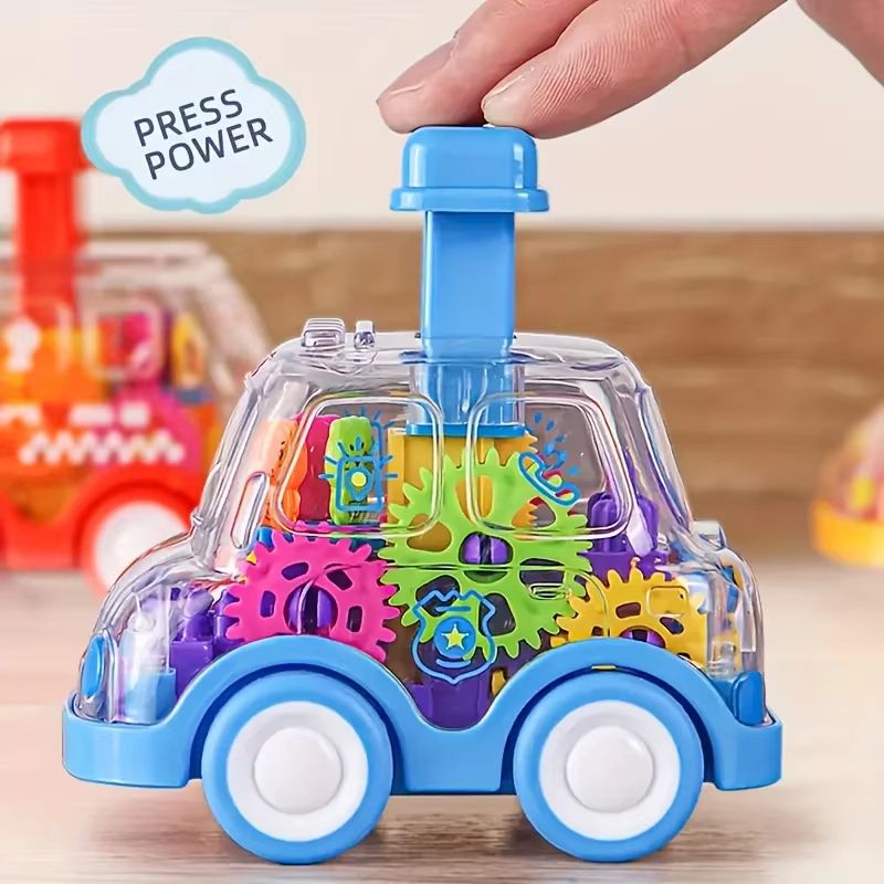 Transparent Pull Back Gear Car - Inertial Slide Cartoon Toy for Kids