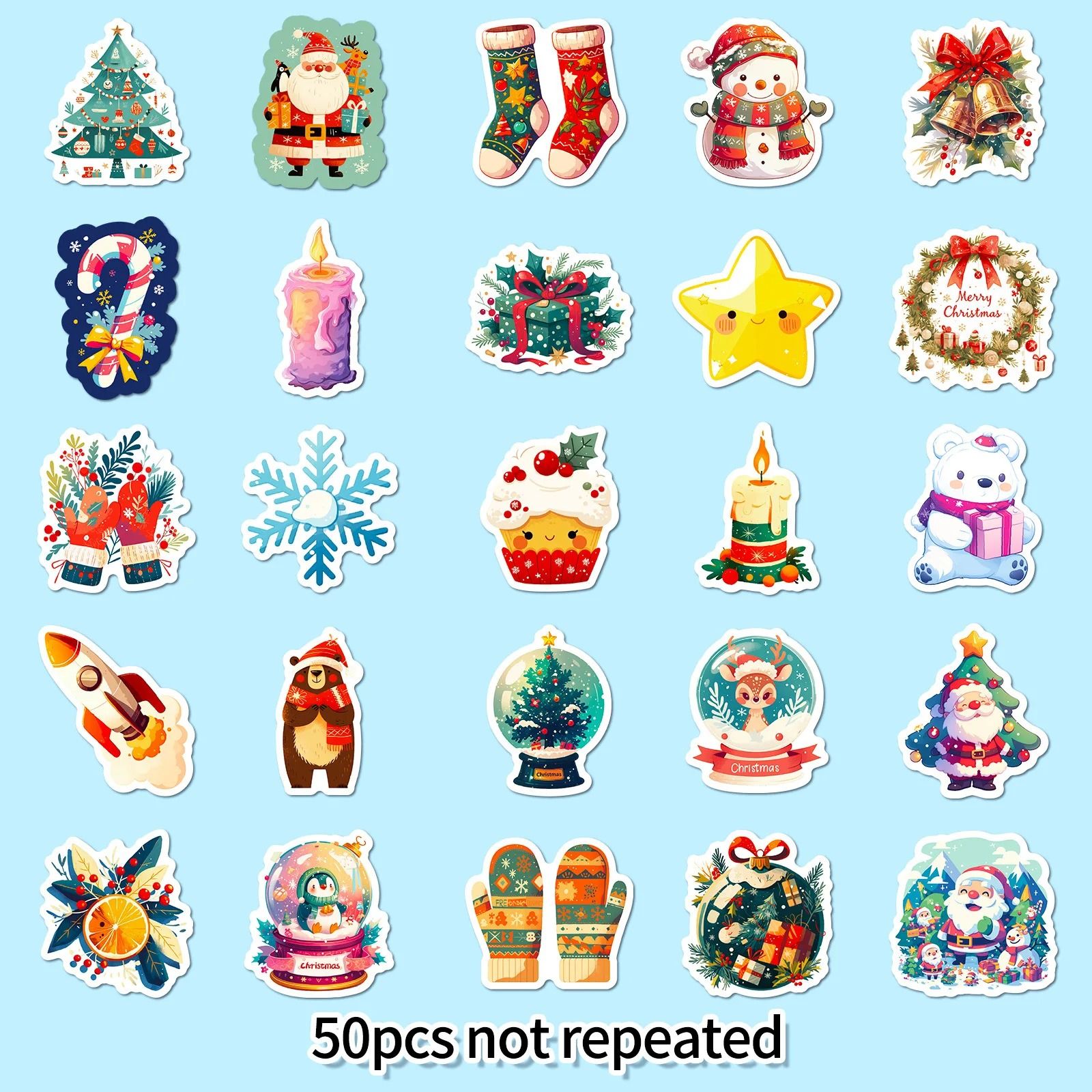 Cute Christmas and New Year Cartoon Stickers Pack 50pcs