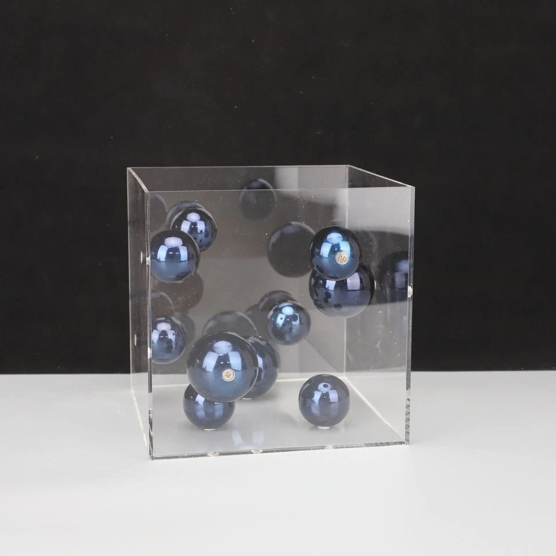 Modern Geometric Clear Acrylic Cube & Sphere Display Sculpture
