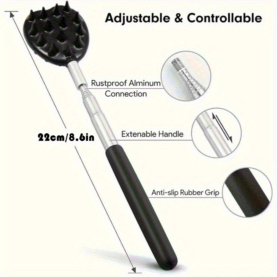 Durable PVC Extendable Cactus Back Scratcher with Spikes, Retractable One-Hand Itch Stick