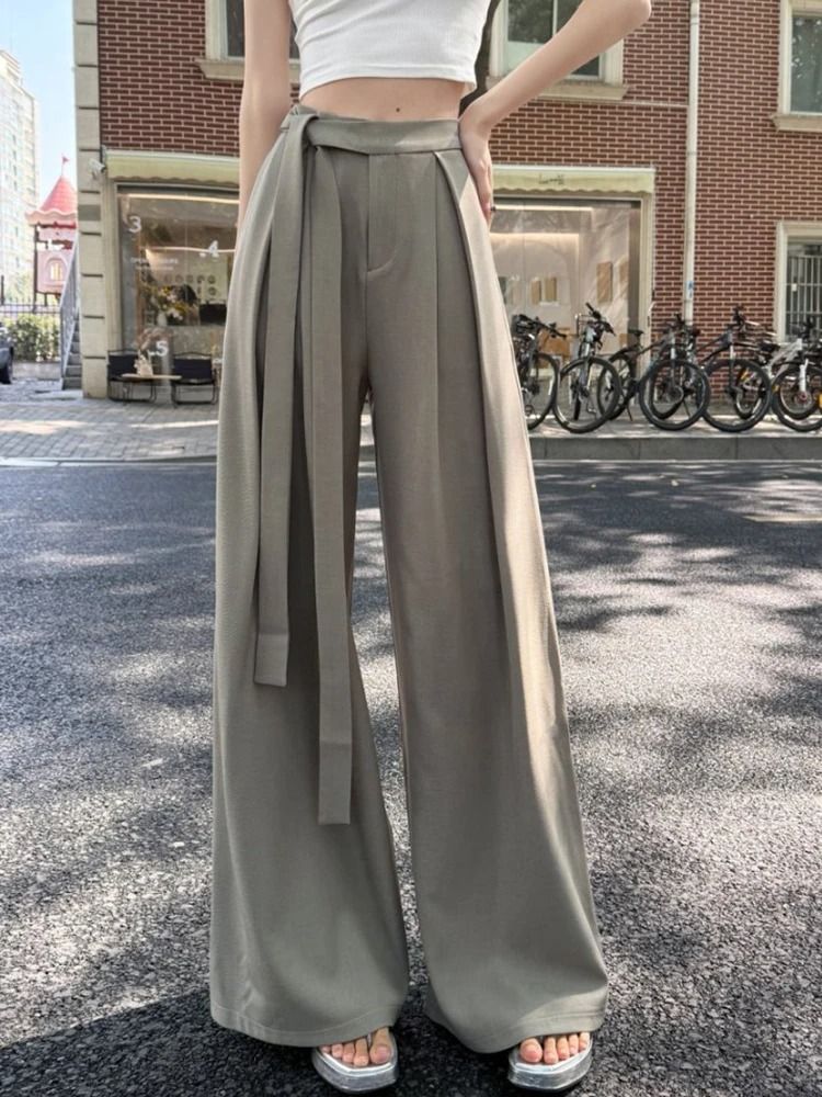 Botvotee Elegant Office Suit Pants High Waisted Wide Leg Baggy Blazer Trousers with Sashes