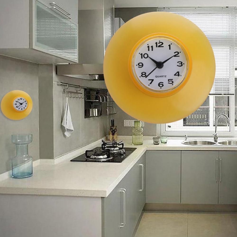 Personality Waterproof Bathroom Suction Cup Clock, Anti-Fog Shower Wall Clock, Simple Design Mirror Sucker Clock Kitchen