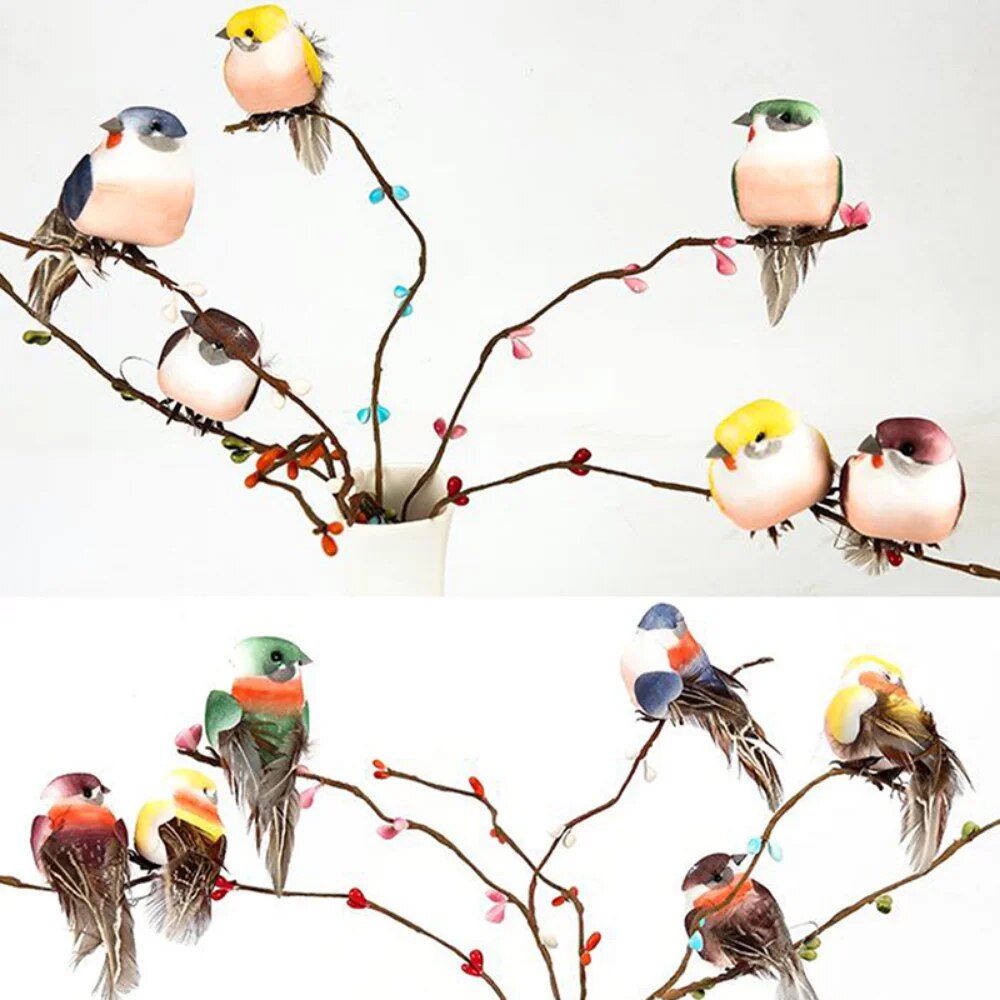6PCS Artificial Feather Bird | Fake Birds Christmas Decoration Foam Animal | Wedding Home Garden Ornament Gift Craft Bir