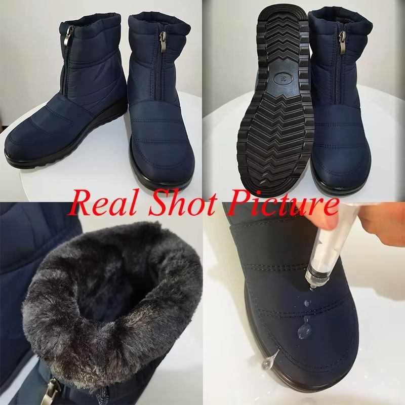 Women's Waterproof Winter Snow Boots – Warm Plush Ankle Booties with Front Zipper & Non-Slip Sole