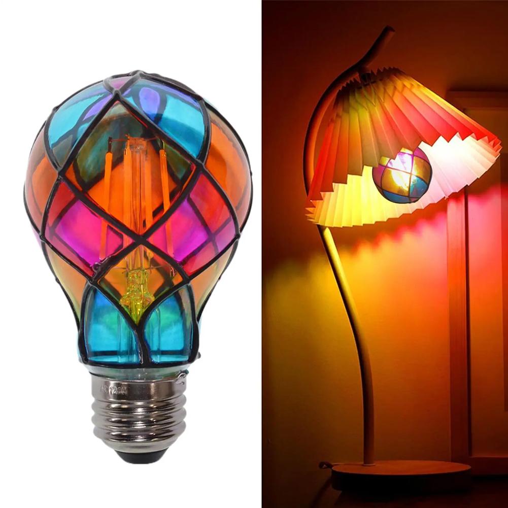 Hand Painted Stained Glass LED Light Bulb Romantic Mosaic Night Lamp for Home Decor