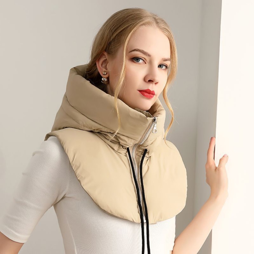 Women's Ultralight Down Hooded Hats, Drawstring Neck Cover, Removable Scarf, Zipper Coat Balaclava Hat