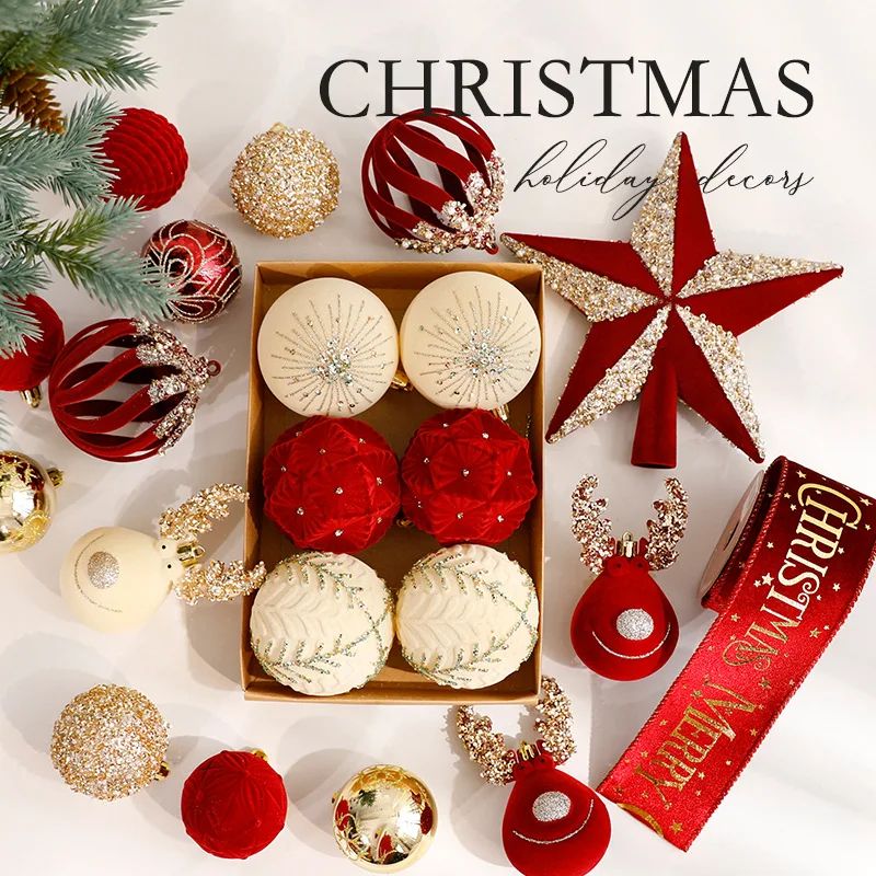 Premium Flocked Christmas Ball Ornaments – Elegant Christmas tree decorations & window display ornaments