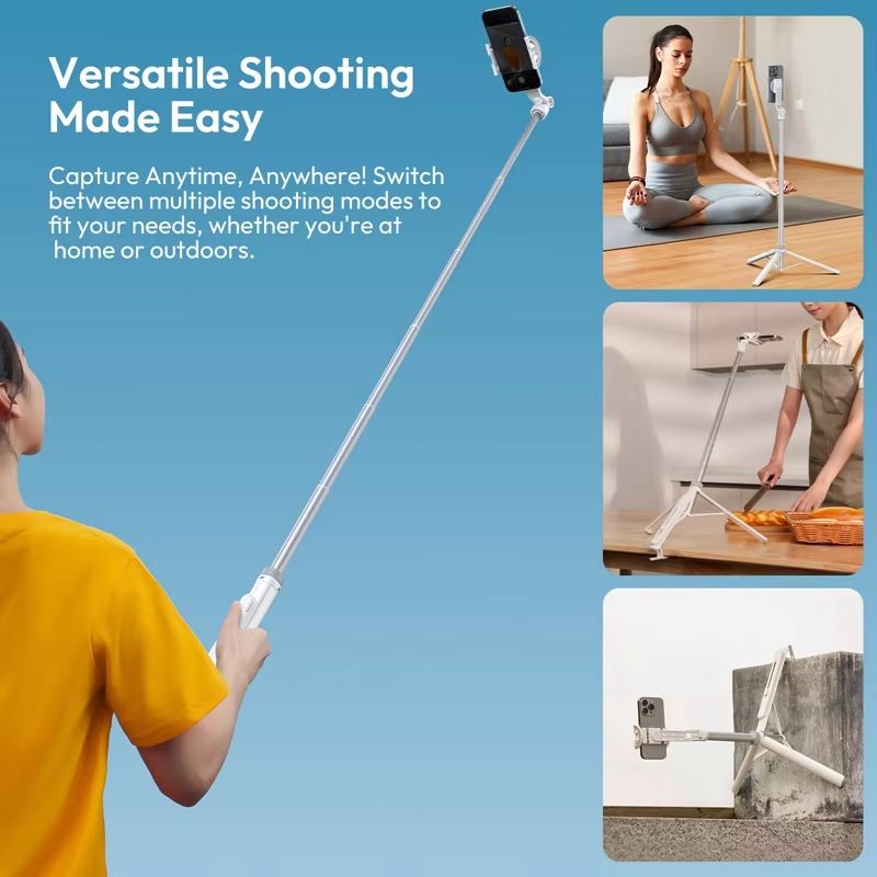 Ulanzi TT88 Overhead Selfie Stick Tripod – 1.44M Extendable Phone Stand with MagSafe Clamp & Remote for Vlogging & Lives