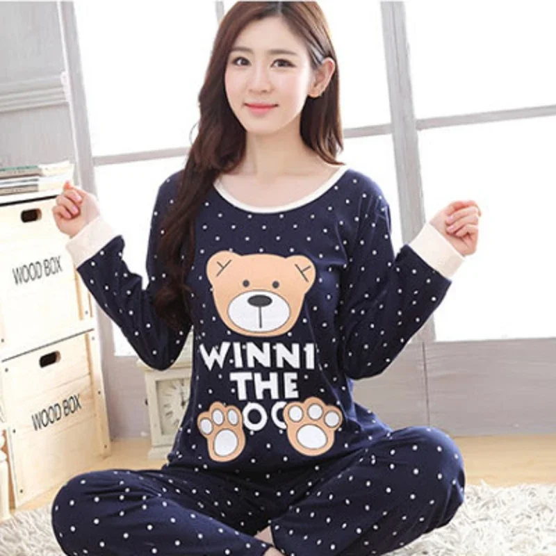Autumn Pyjamas Set, Lovely Home Suit, Women Thin Sexy Sleepwear, Round Neck Girls Teacup Pajamas
