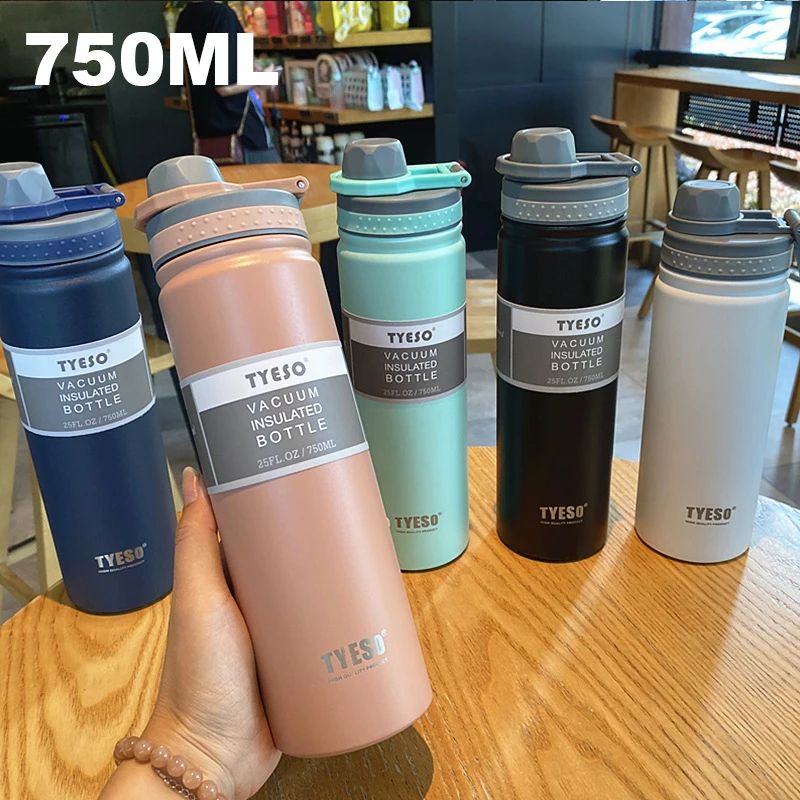 Tyeso Stainless Steel Vacuum Insulated Thermos Bottle – Leakproof Travel Water Bottle with Handle