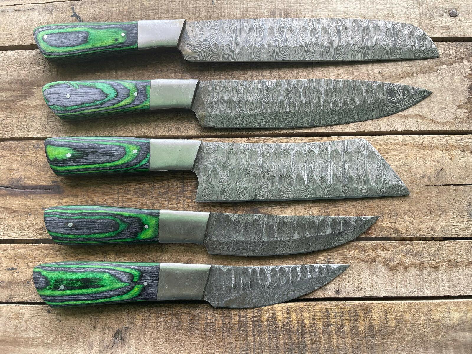 Exclusive 5PCS Handmade Damascus Steel Chef Set | Full Tang Kitchen Knives