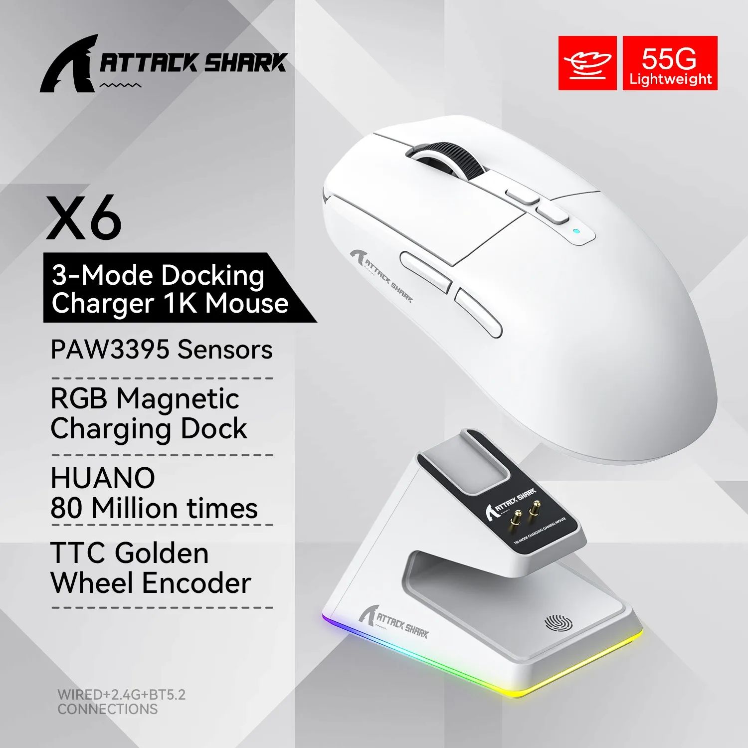 Attack Shark RGB Wireless Gaming Mouse – Tri-Mode Bluetooth Lightweight FPS Mouse
