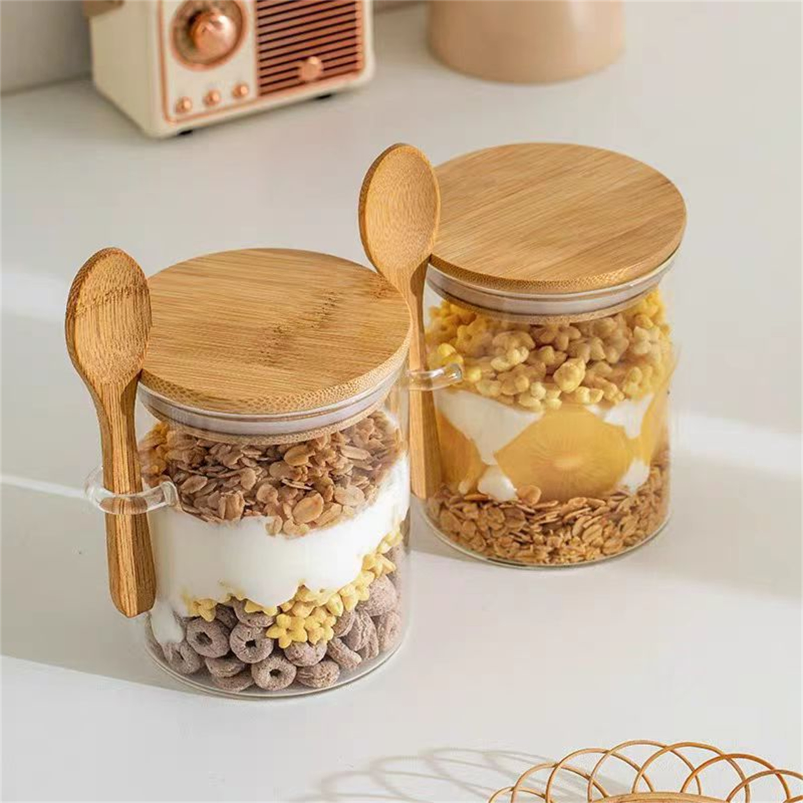 Multi-Purpose Storage Jar for Tea, Coffee, Candy, Spices, High Borosilicate Glass Airtight Container with Spoon