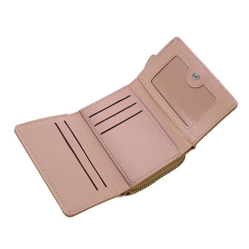 Women PU Leather Embroidered Love Trifold Small Wallet Card Holder