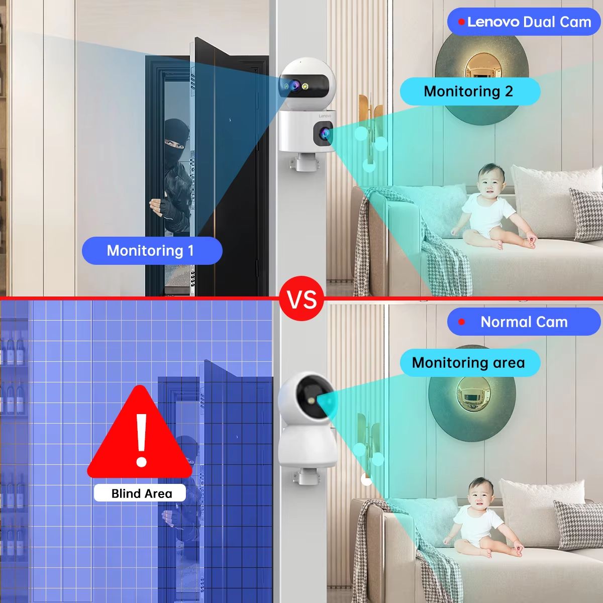 Lenovo 4K Dual Lens Outdoor WiFi PTZ Security Camera with AI Auto Tracking