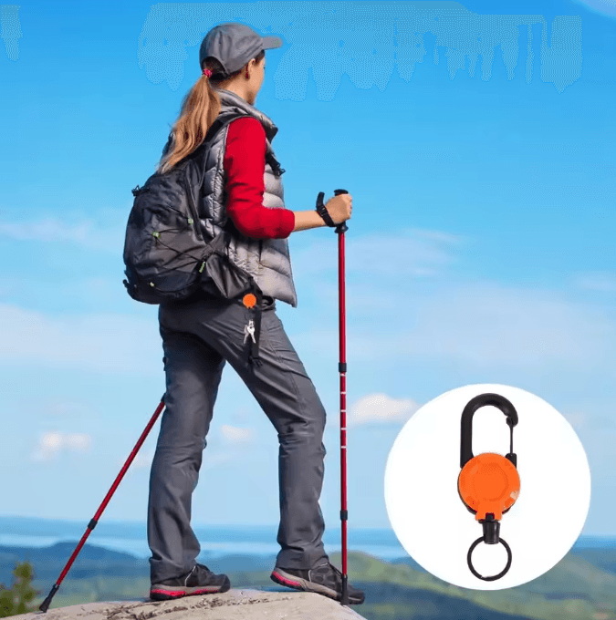 GripLock Retractable Carabiner Keychain with Steel Wire Reel