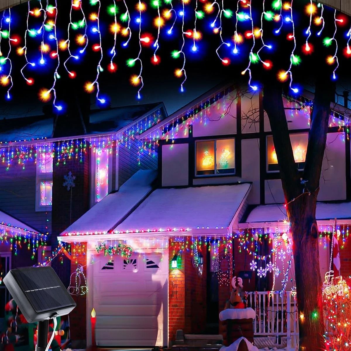 Solar Cascade Icicle Holiday Lights