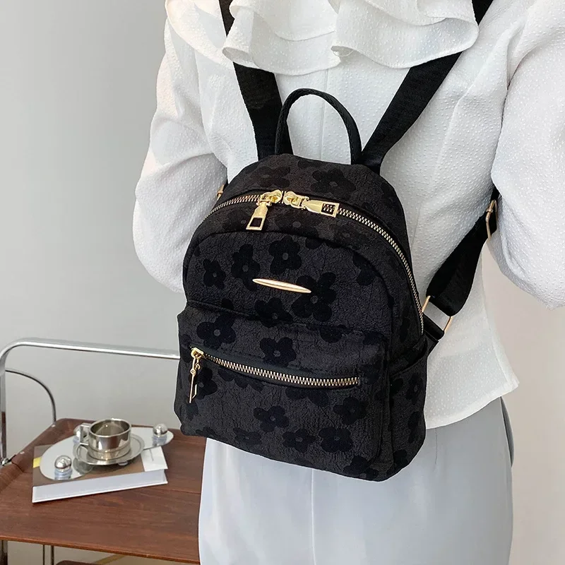 Floral Mini Leather Backpack for Women Small Shoulder Bag Phone Pouch Travel Purse