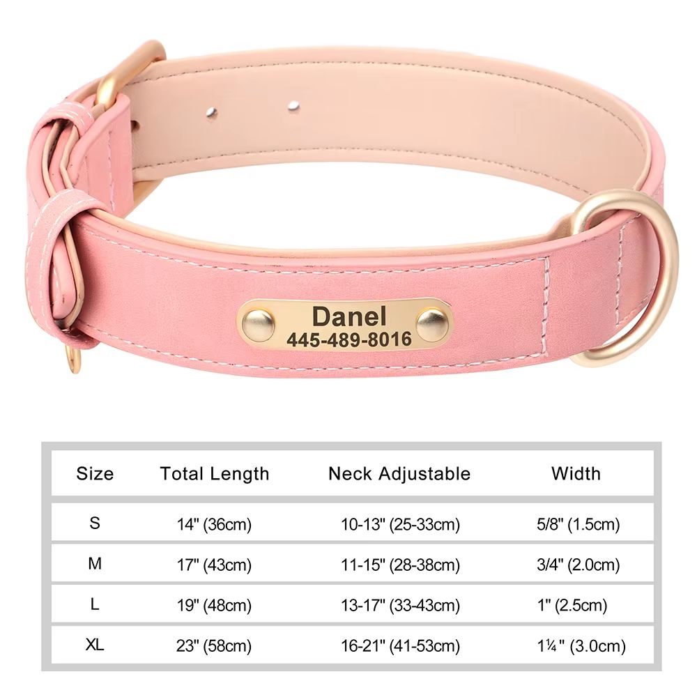 Custom Engraved PU Leather Dog Collar with Personalized ID Nameplate