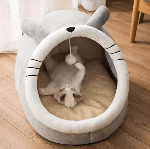 Deep Sleep Cartoon Cat Bed – Foldable Cave Pet Bed for Cats & Small Dogs
