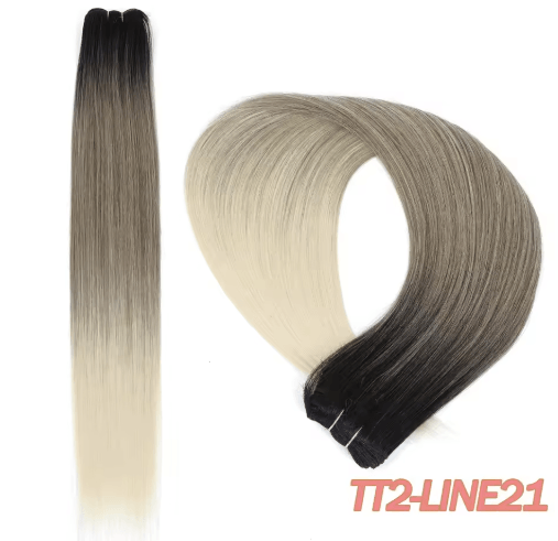 32-Inch Ombre Straight Synthetic Hair Bundle, 200g High-Temperature Fiber (27/613, Brown, Grey, M618)