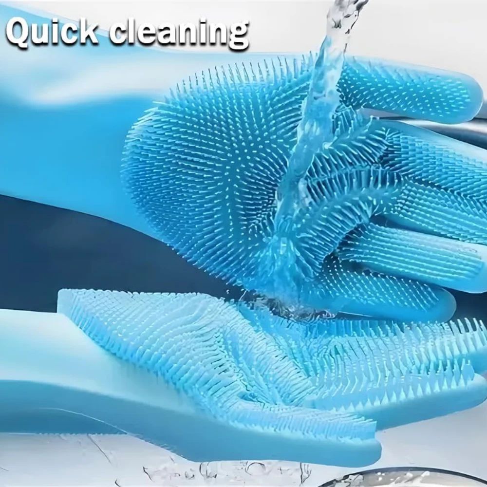 2-in-1 Heat-Resistant Silicone Cleaning Gloves with Built-In Scrubber Teeth