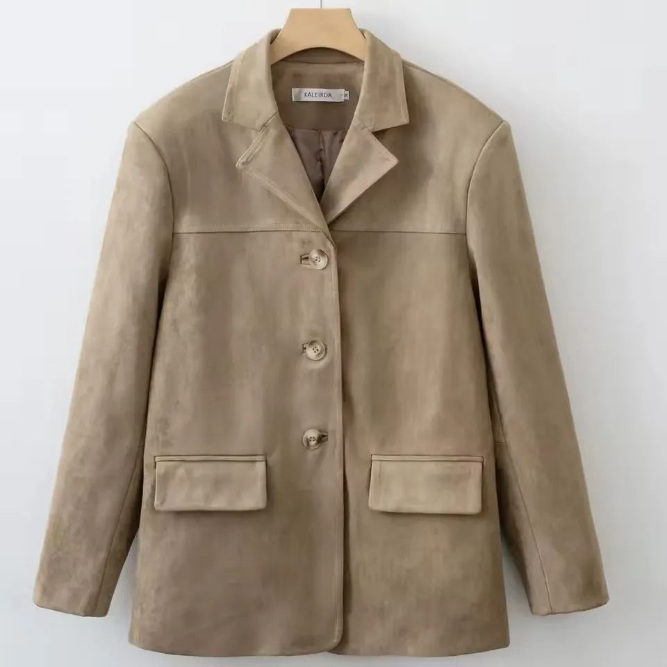 Womens Suede Blazer Jacket with Elegant Fall Winter Style
