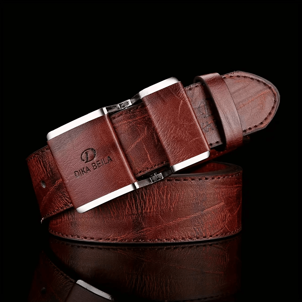Mens Business Casual Leather Belt Smooth Buckle