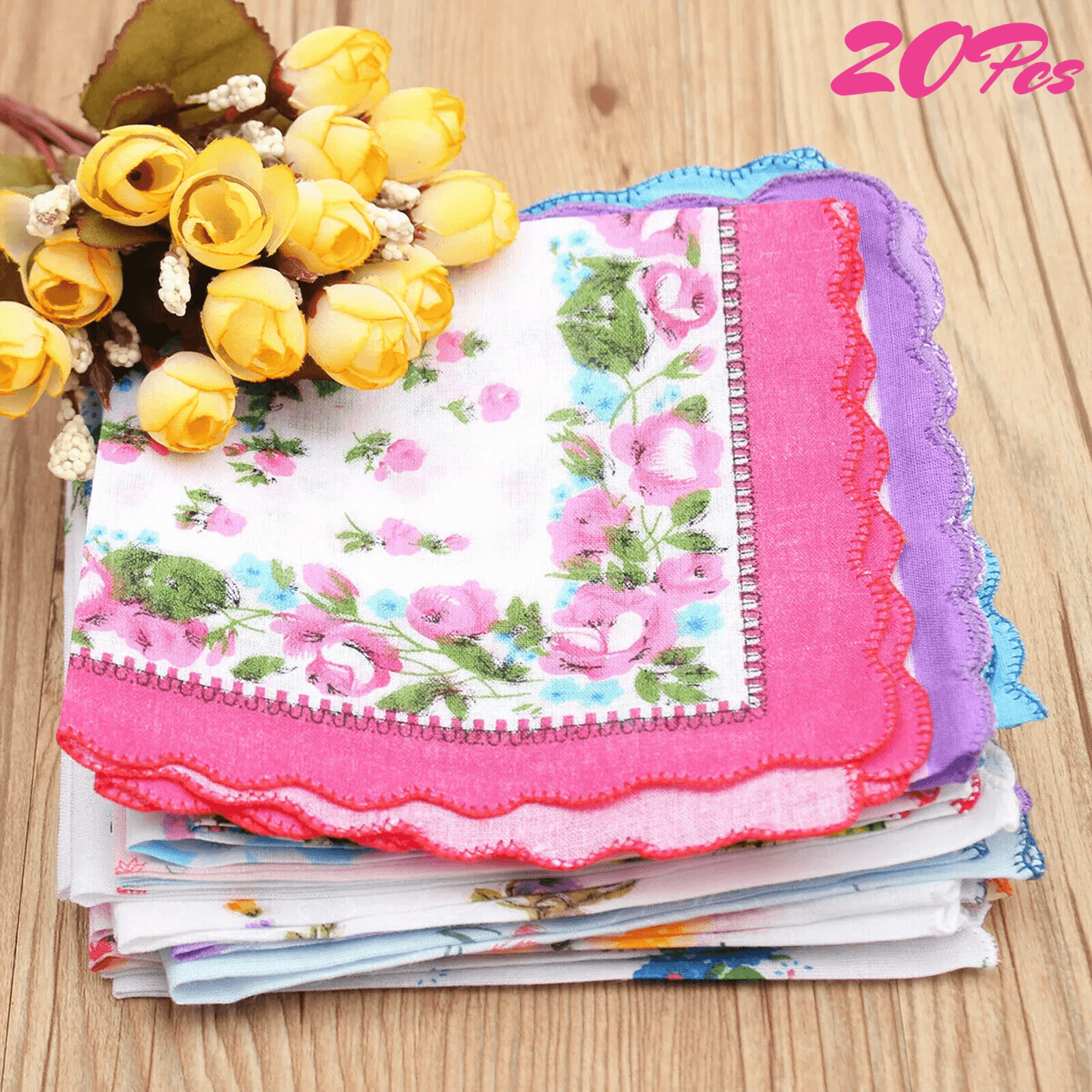Lady Handkerchiefs Cotton Soft Pocket Square, Vintage Floral Hankies for Women, Reusable Handkerchief Gift for ladies
