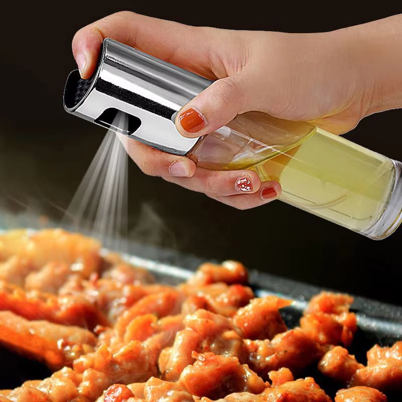 100ML Transparent Glass Olive Oil Sprayer Bottle With Push-Type Dispenser for Kitchen and BBQ