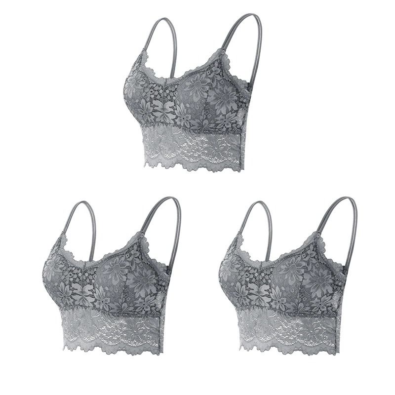 Elegance 3 Pack Lace Bralette Wireless Seamless Lingerie Top