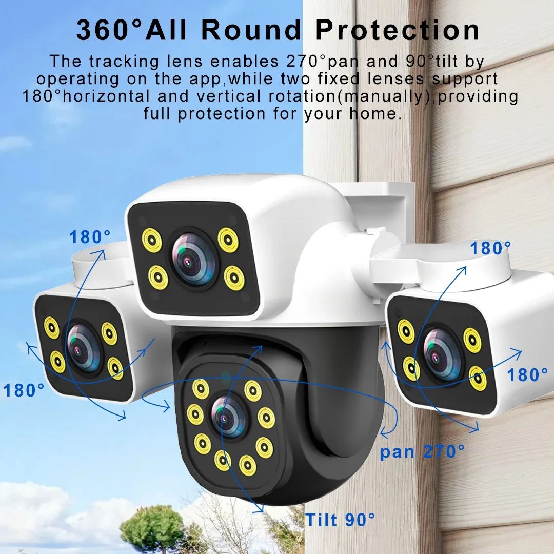 6K UHD Outdoor WiFi Camera Triple Lens with AI Human Detection, Auto Tracking Night Vision for 24/7 Security Monitoring
