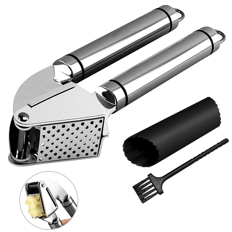 Stainless Steel Garlic Press Kit Rust Proof Garlic Mincer with Silicone Garlic Roller Peeler