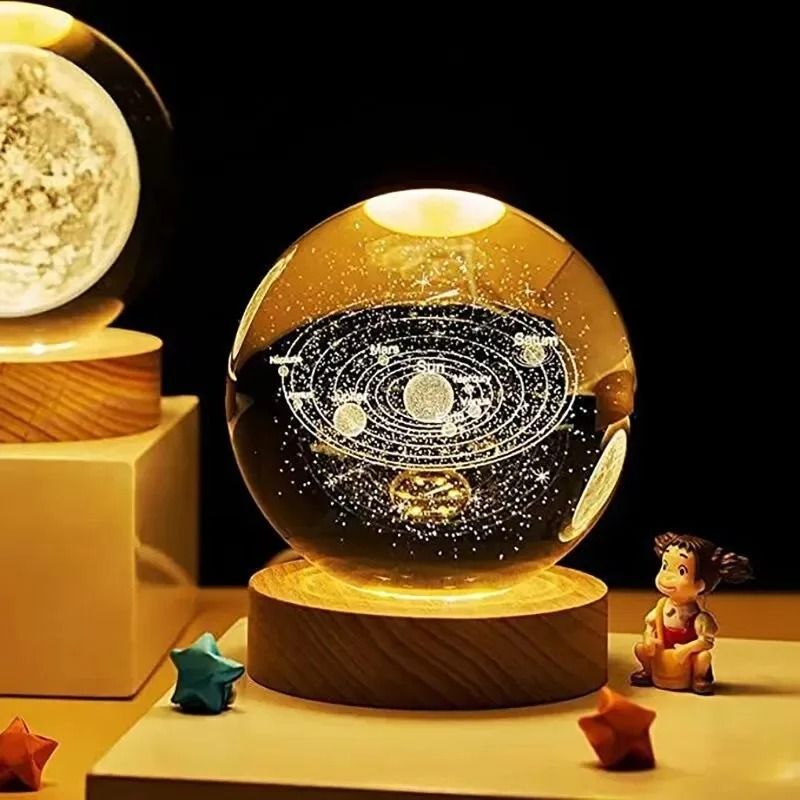 3D Crystal Planet Night Light Laser Engraved Solar System Globe
