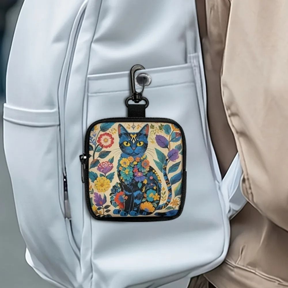 Cat Print Mini Coin Purse – Waterproof Artificial Leather Earphone & Card Bag
