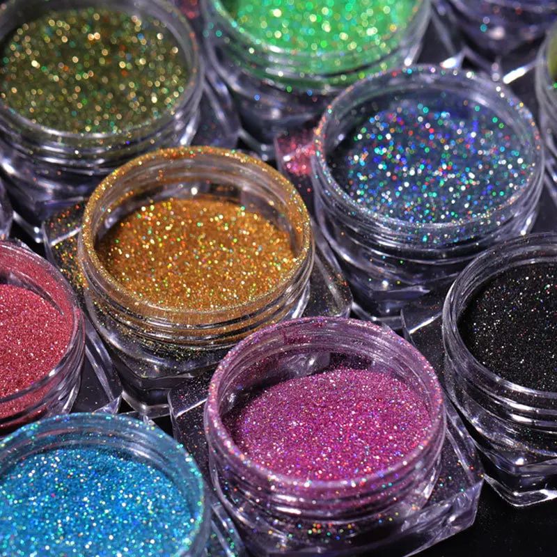 HoloShine 12-Jar Nail Glitter Powder Set – Ultra-Fine Holographic Unicorn Mirror Pigment for DIY Manicure