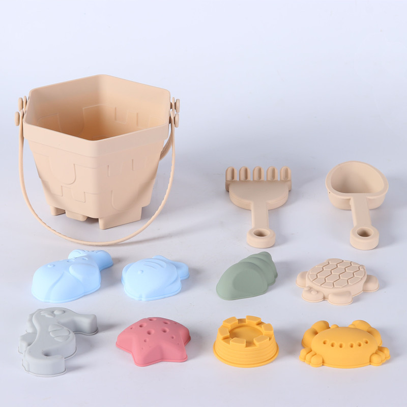 Soft Silicone Beach Bucket Set for Kids with Shovel and Sand Molds
