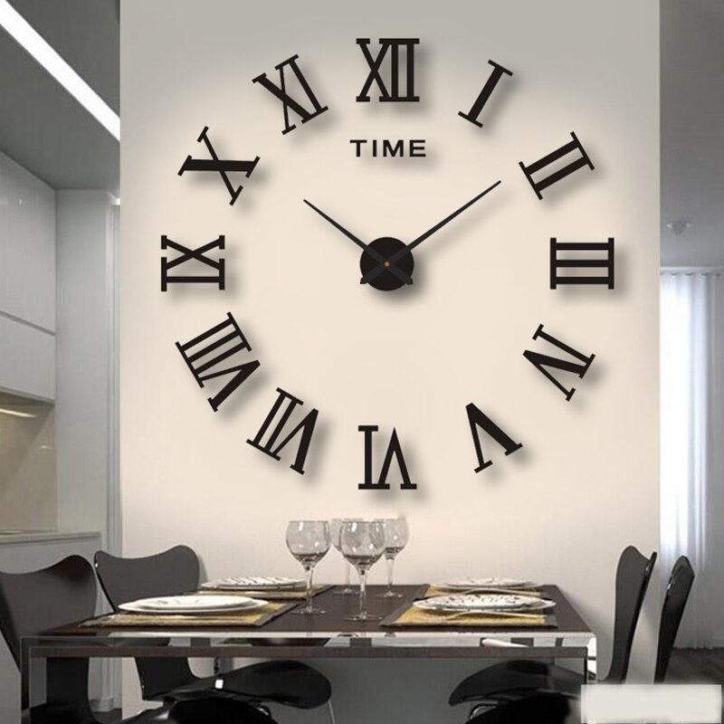 DIY Acrylic Roman Numeral Mirror Wall Clock - Large Round Fashionable Self-Adhesive Timepiece for Home Decoration