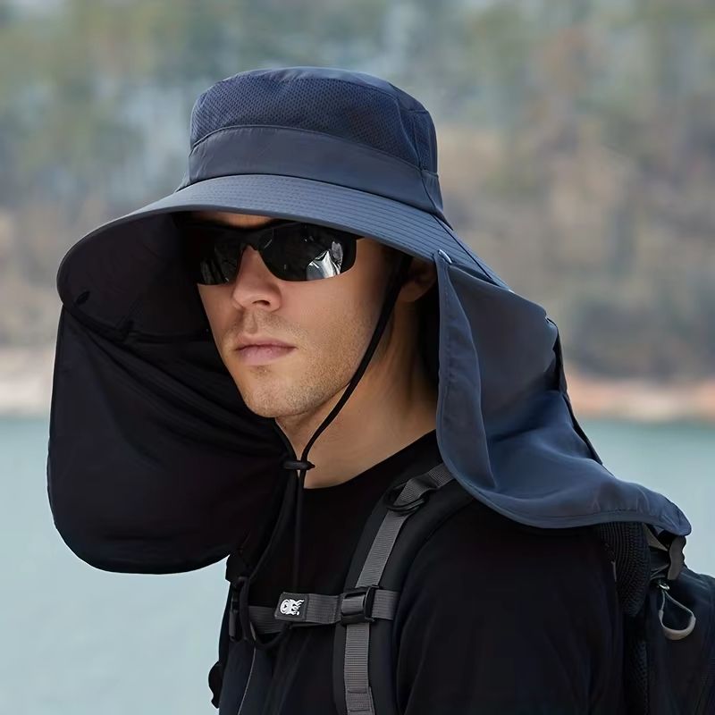 TrailGuard Men's Wide-Brim Sun Hat with Neck Shade – Breathable Outdoor Fishing & Hiking Hat