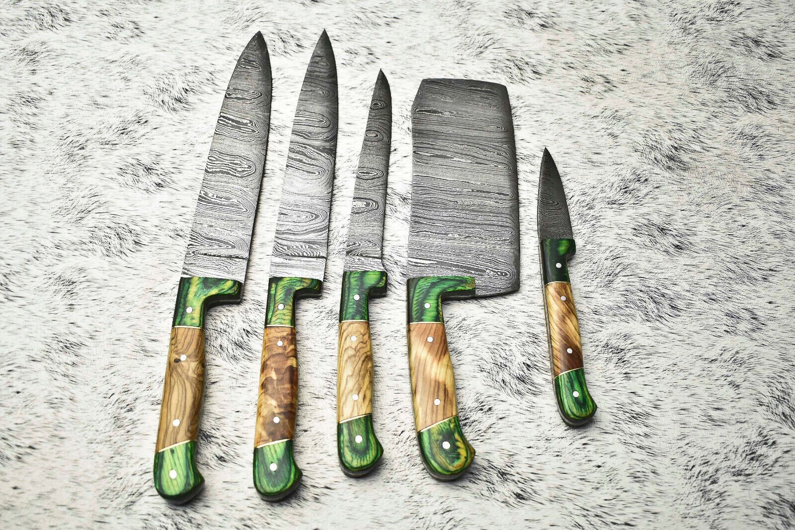Custom Handmade Damascus Kitchen Knives | 5-Piece Professional Chef Set