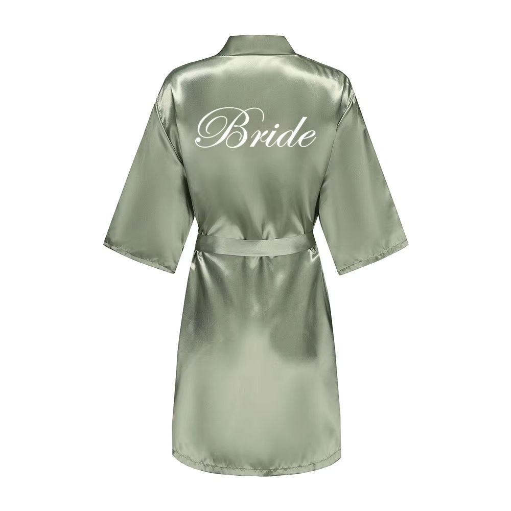 Grass Green Satin Bridal Party Robes With White Letter Bridesmaid Style