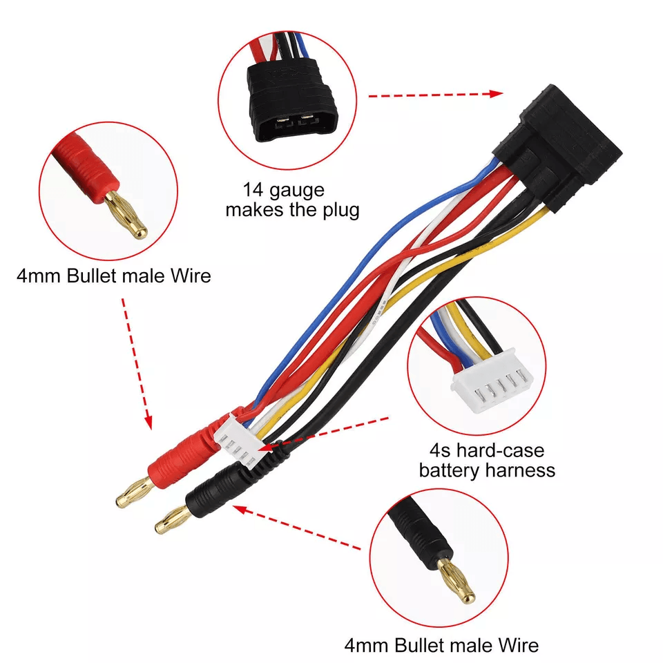 RC Traxxas Car Lipo Battery Bullet Connector Cable Adapter with Banana Plugs, Wire for Lipo Hard Case Charging