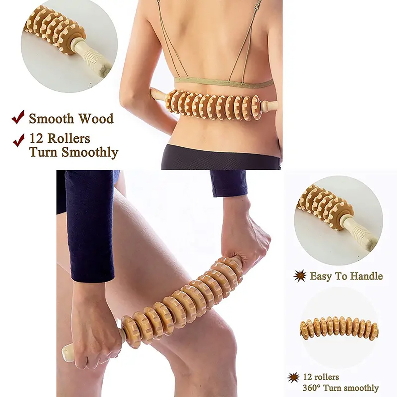 Wooden Fascia Massager with Anti-Slip Handle for Relaxation and Smooth Skin