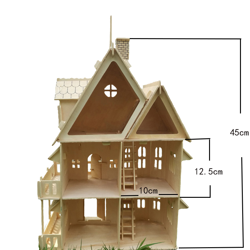 DIY Doll House Villa Model Assembled Miniature Dollhouse, Wood 3D Puzzle House, Pretend Play Educational Toys