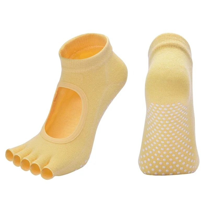 Women Cotton Yoga Backless Five Toe Socks Anti Slip Silicone Pilates Gym Ballet Dance Socks