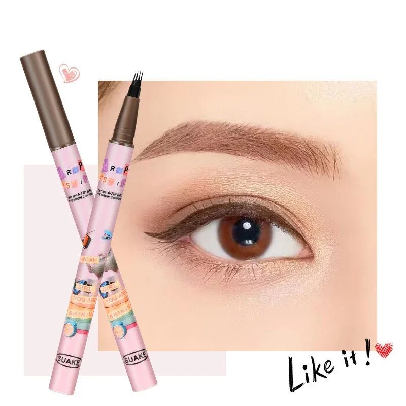 BrowDefine 4-Color Waterproof Fork Tip Eyebrow Pen – Long-Lasting Microblading Effect Liquid Brow Pencil