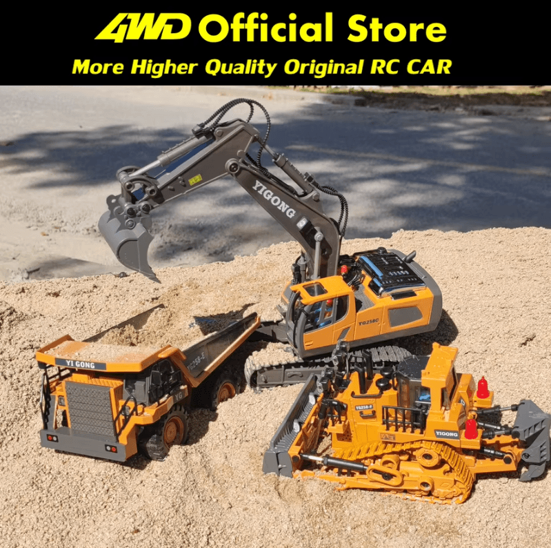 4WD Remote Control Excavator and Bulldozer RC Construction Vehicle Toy – Alloy Dump Truck for Kids