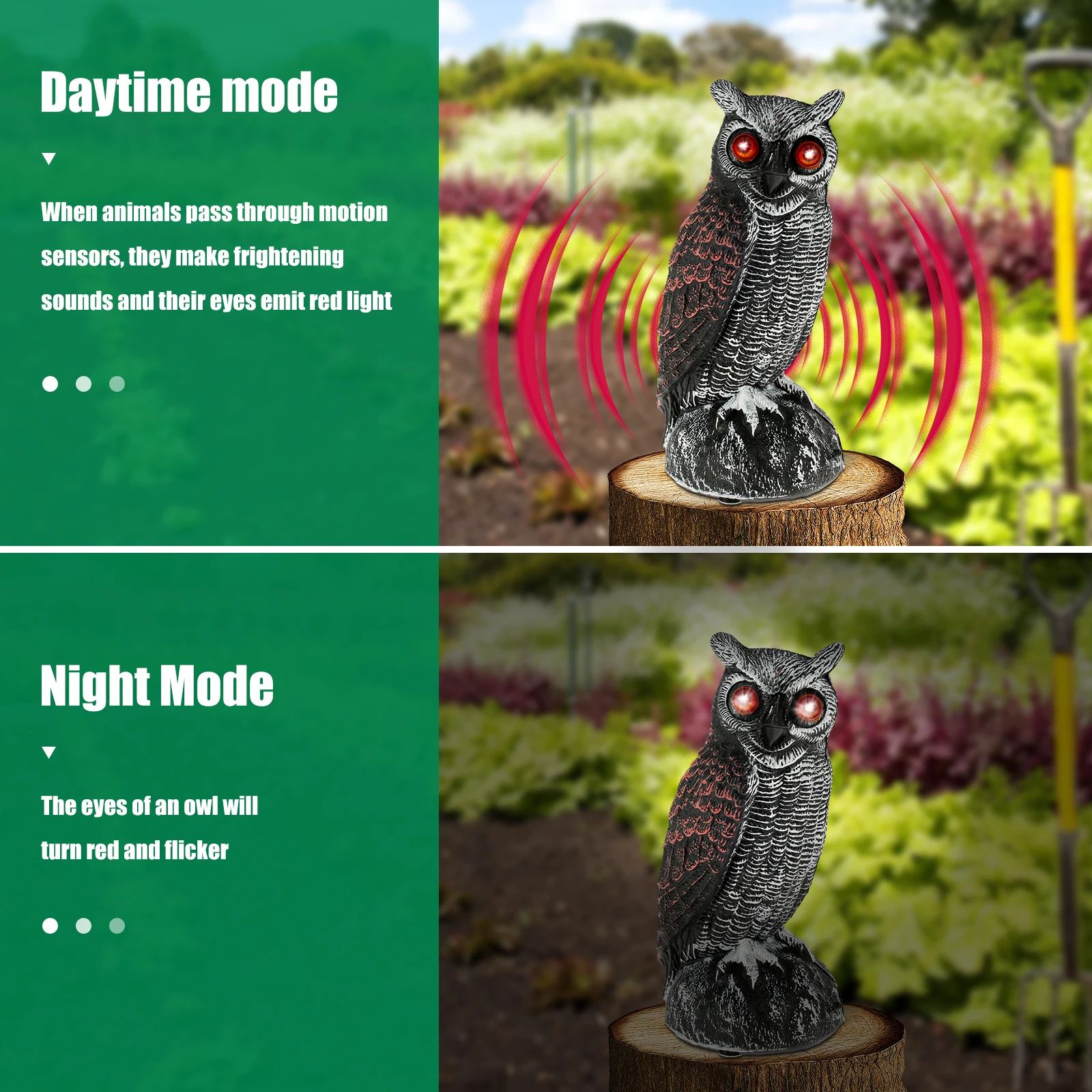 Solar Owl Bird Deterrent with Sound and Light Waterproof Garden Scarecrow